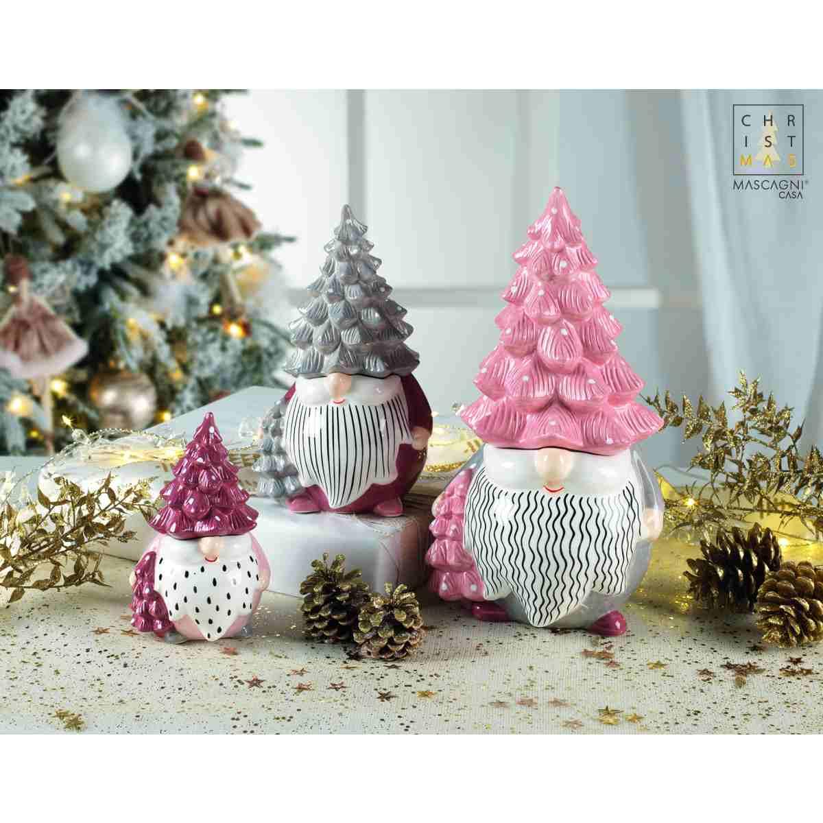 Barattolo natale ceramica babbo natale rosa 9 x 16 cm