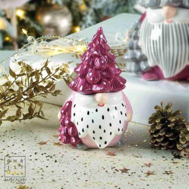 Barattolo natale ceramica babbo natale rosa 9 x 16 cm