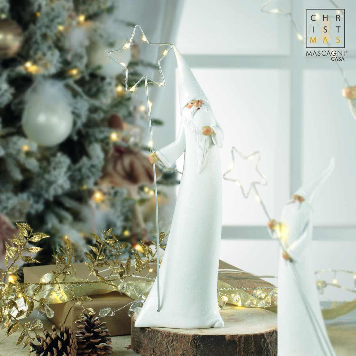 Babbo natale resina bianco led 37 cm