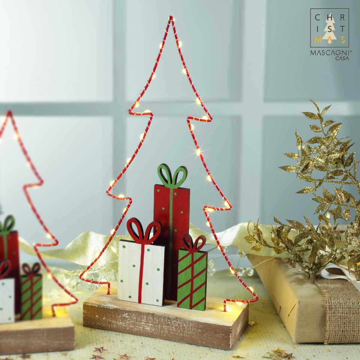 Decorazione natalizia albero legno pacchetti led 30 cm