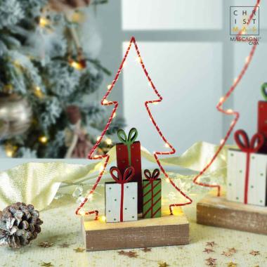 Decorazione natalizia albero legno pacchetti led 25 cm