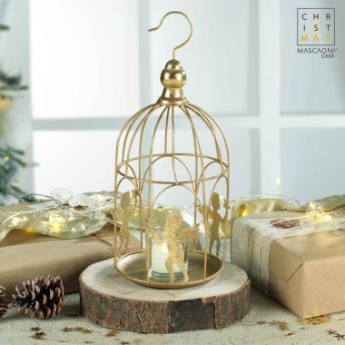 Porta candela natalizio metallo gabbia oro Ø 13 cm
