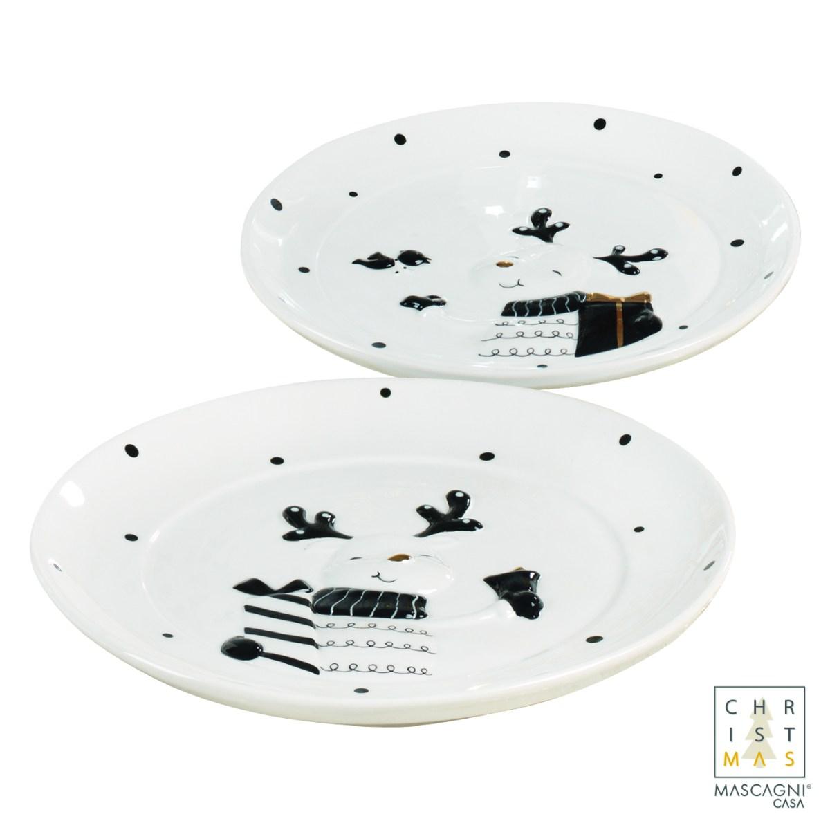 Piatto natalizio ceramica bianco renna Ø 20 cm
