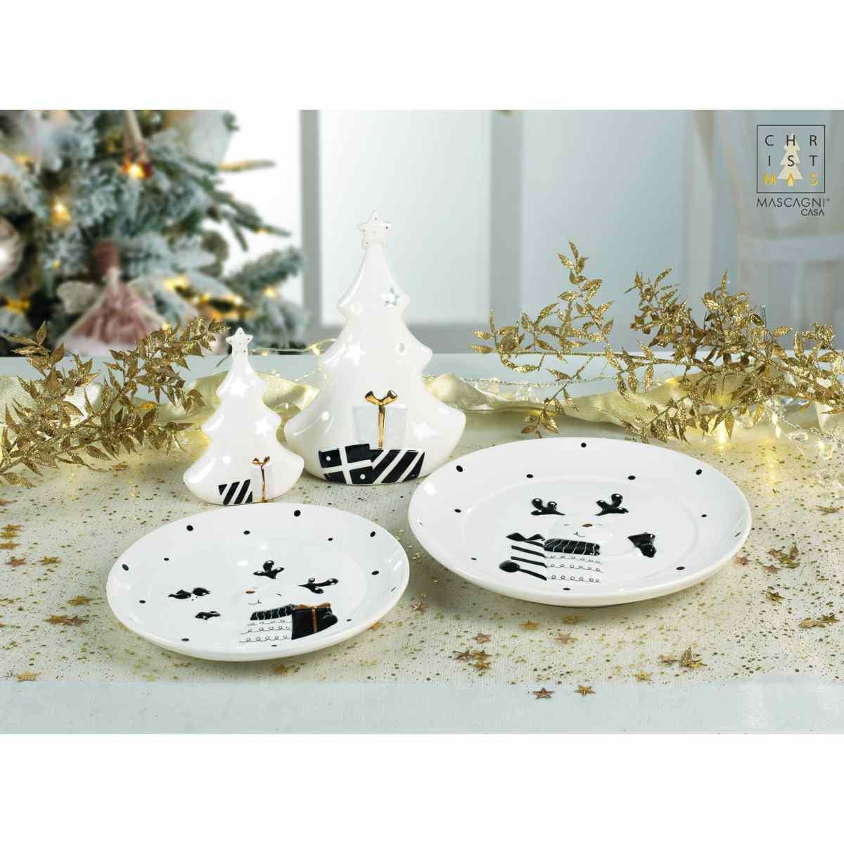 Piatto natalizio ceramica bianco renna Ø 20 cm