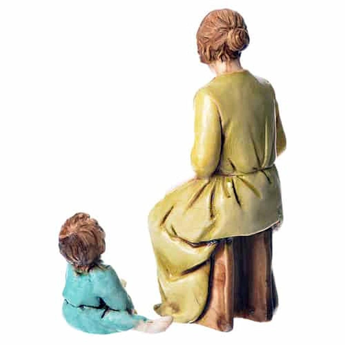 Statua presepe 10 cm donna rammenda bimbo terra modello a