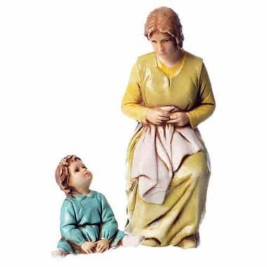 Statua presepe 10 cm donna rammenda bimbo terra modello a