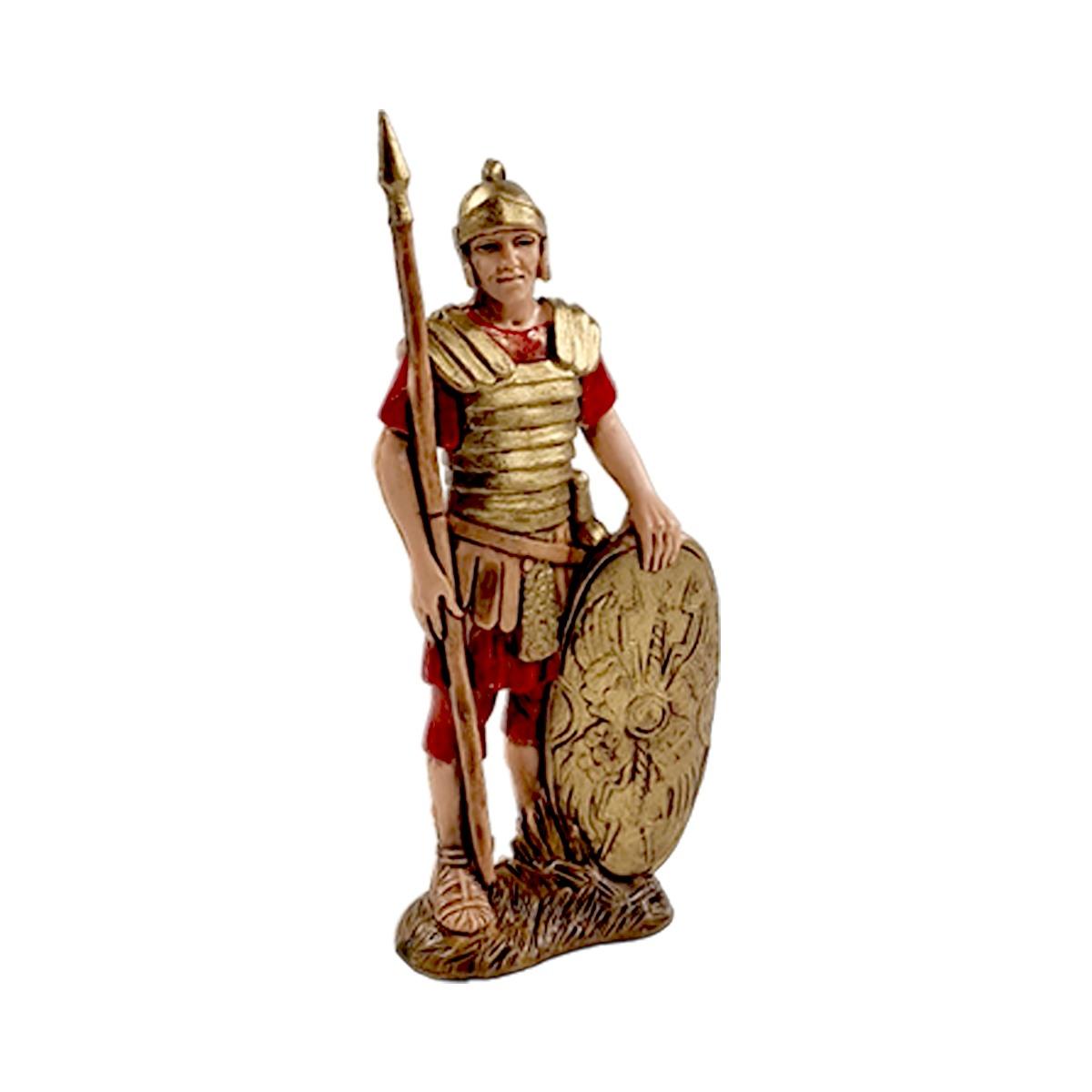Statua presepe 10 cm soldato romano con scudo e picca