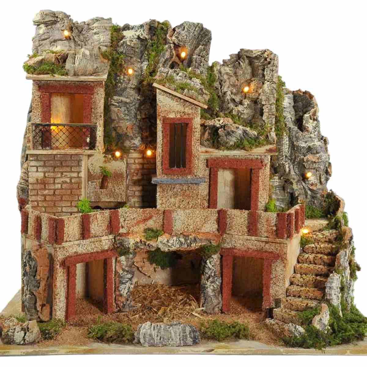 Paesaggio presepe luci fontana