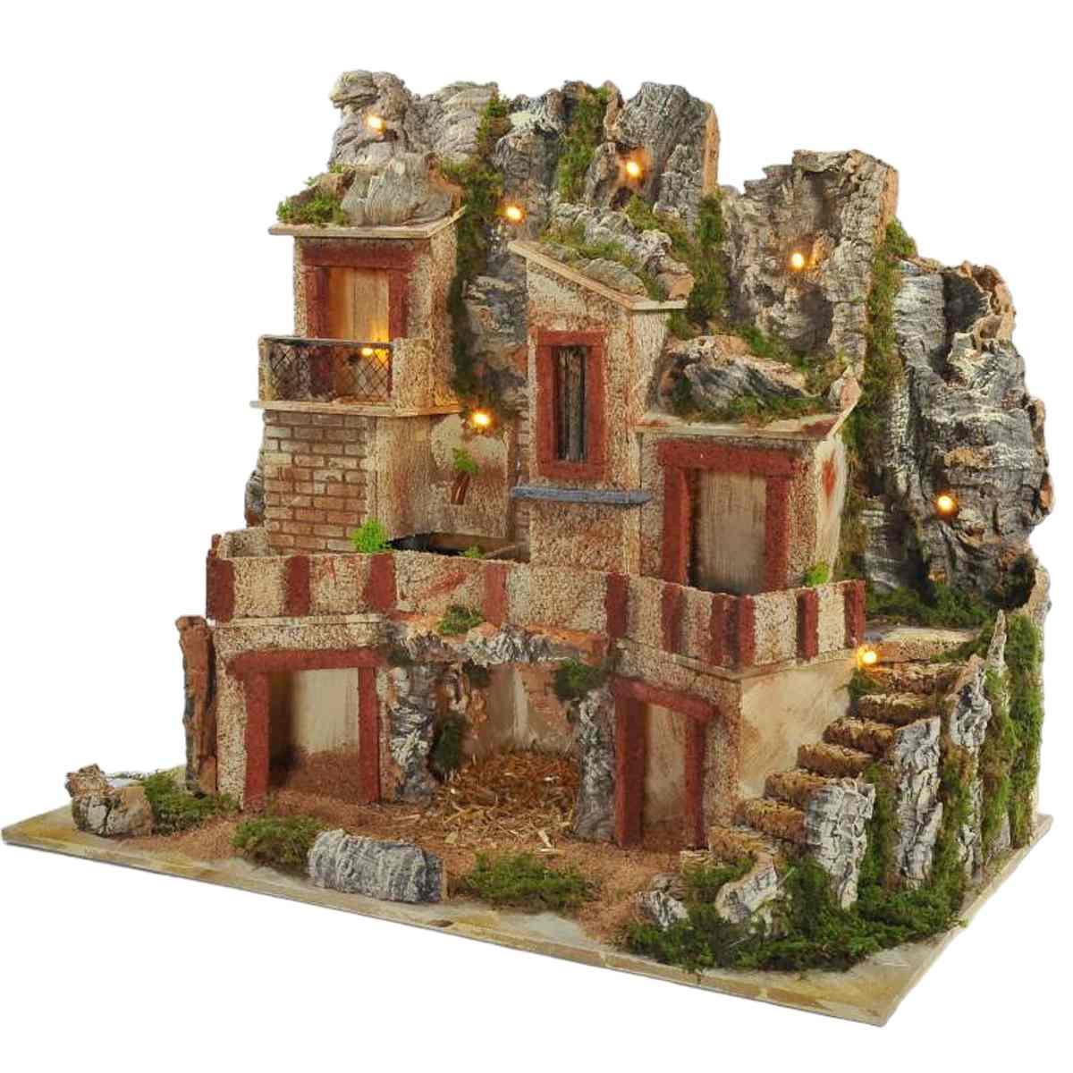 Paesaggio presepe luci fontana