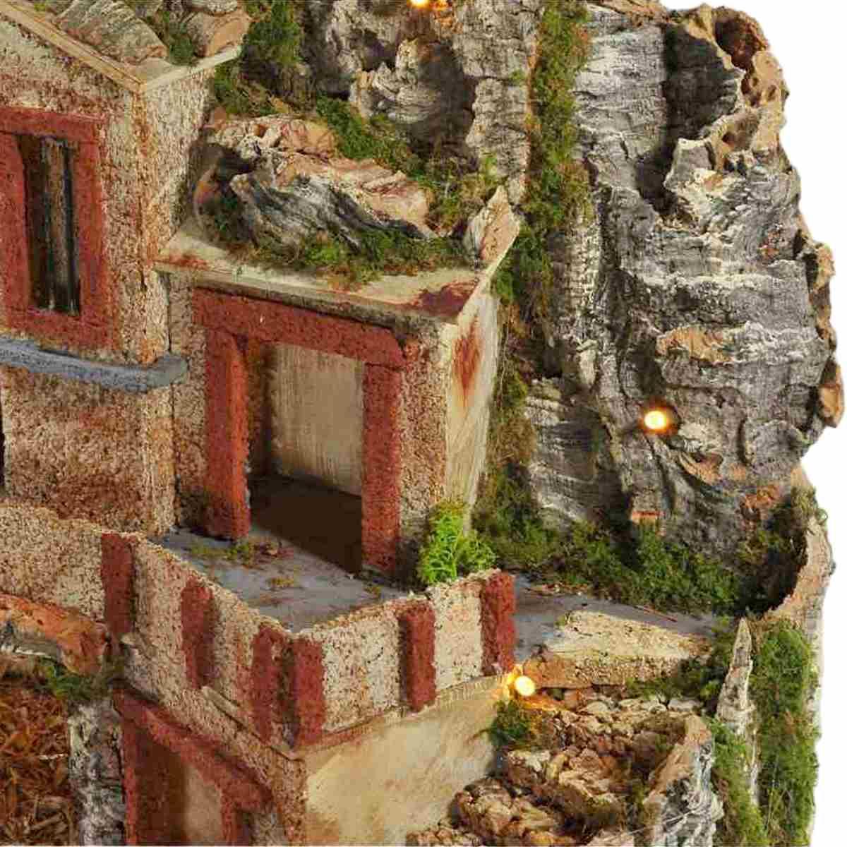 Paesaggio presepe luci fontana