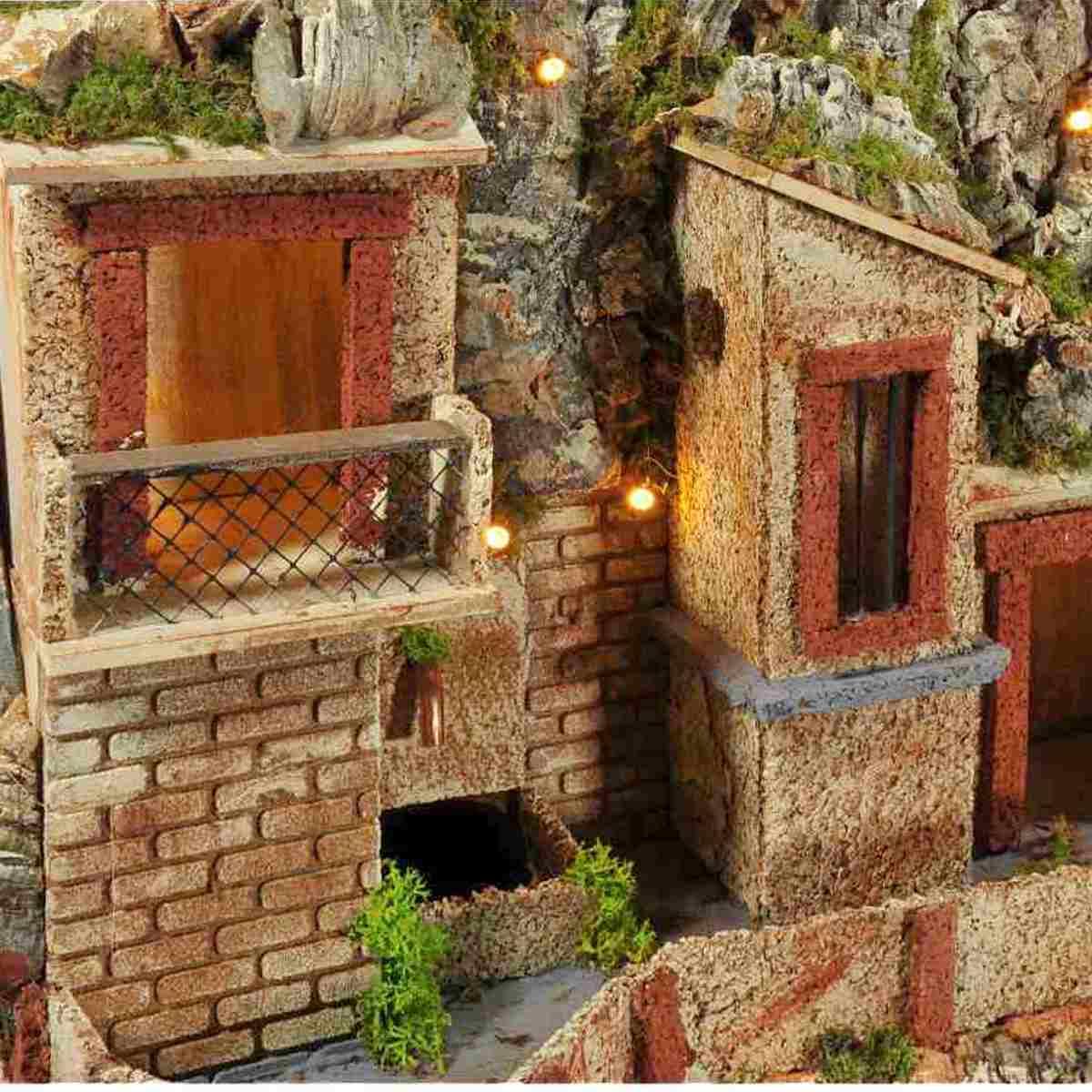 Paesaggio presepe luci fontana