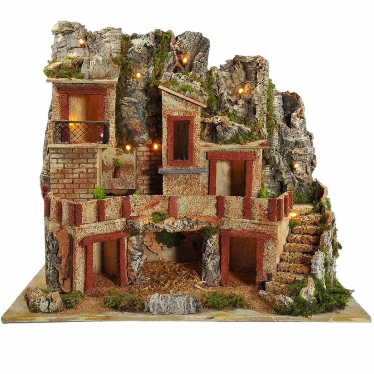 Paesaggio presepe luci fontana