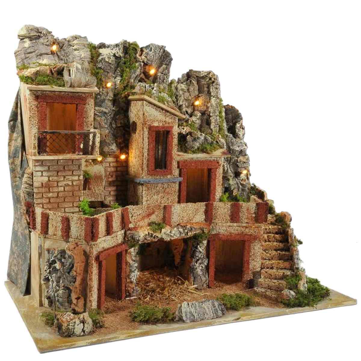 Paesaggio presepe luci fontana