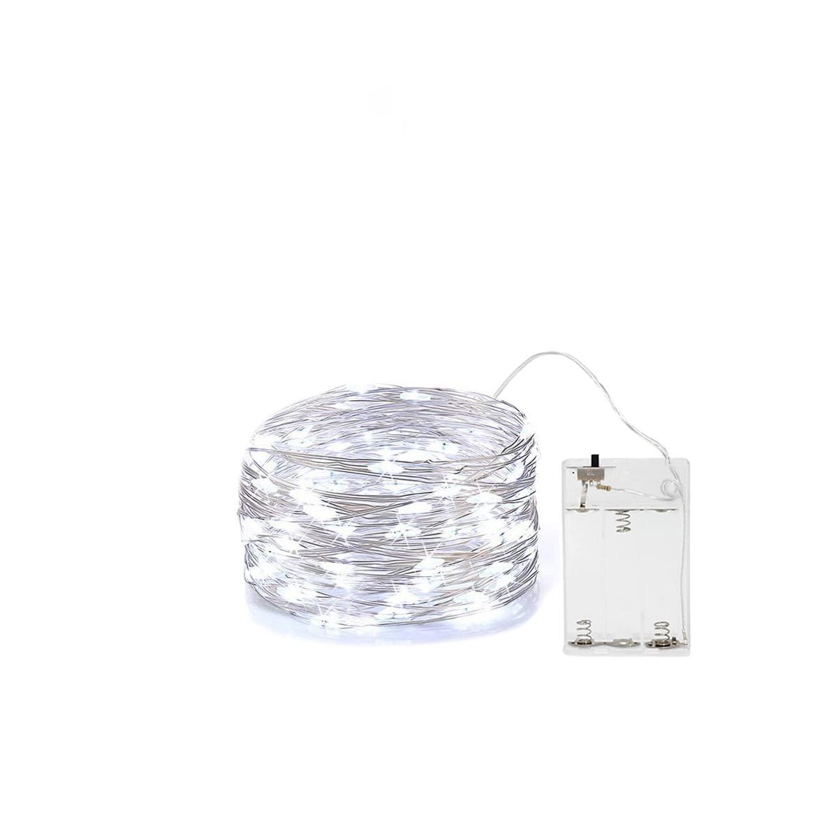 Luci di natale esterno batteria 60 led micro bianco freddo mt 6 mt