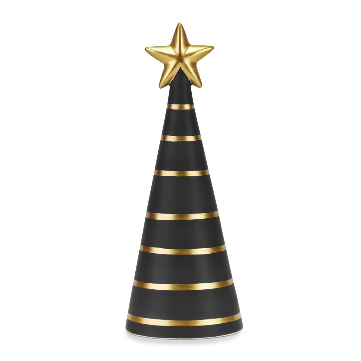 Albero di Natale 32 cm nero righe oro ceramica