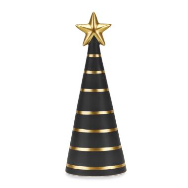 Albero di Natale 32 cm nero righe oro ceramica