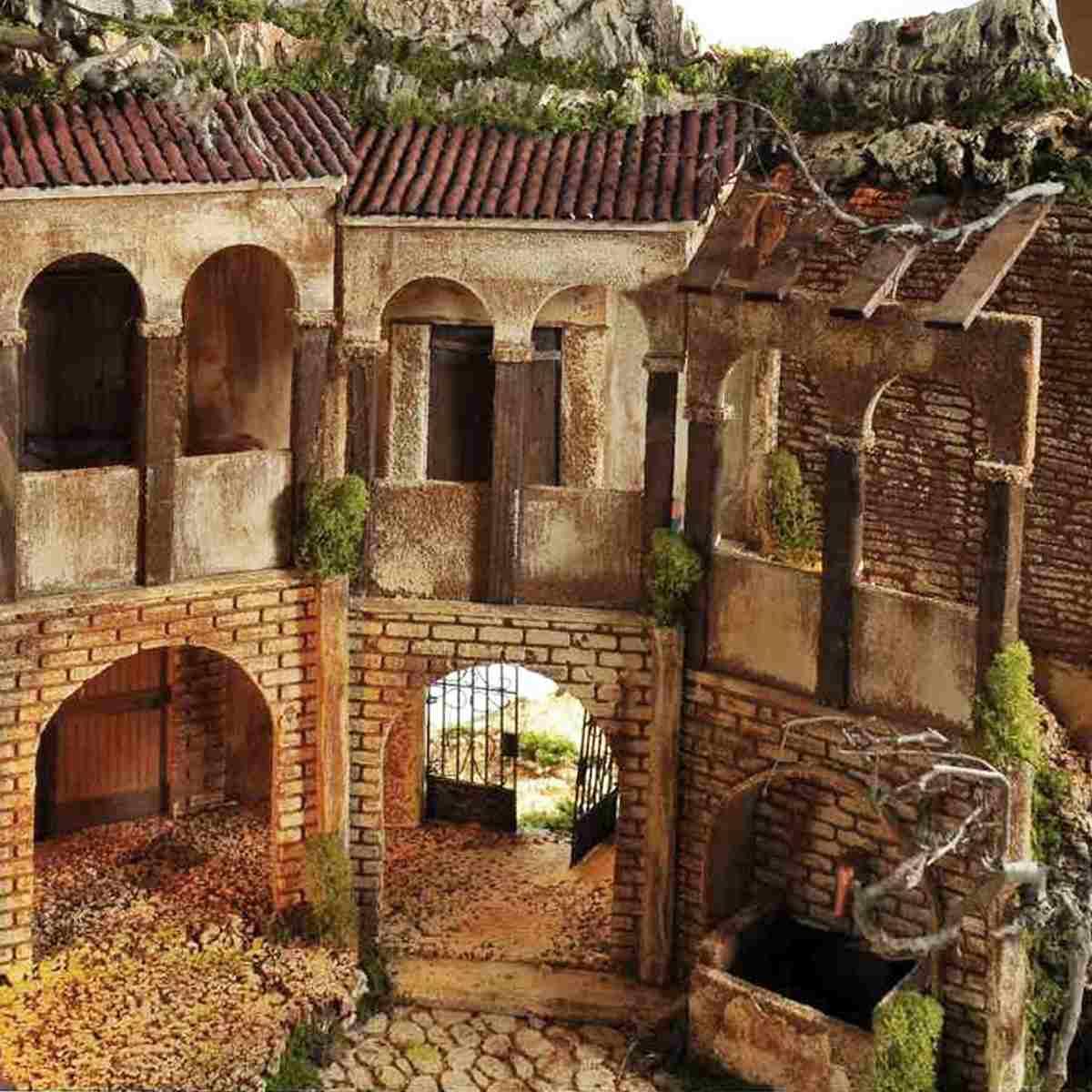 Diorama presepe luci porticati fontana