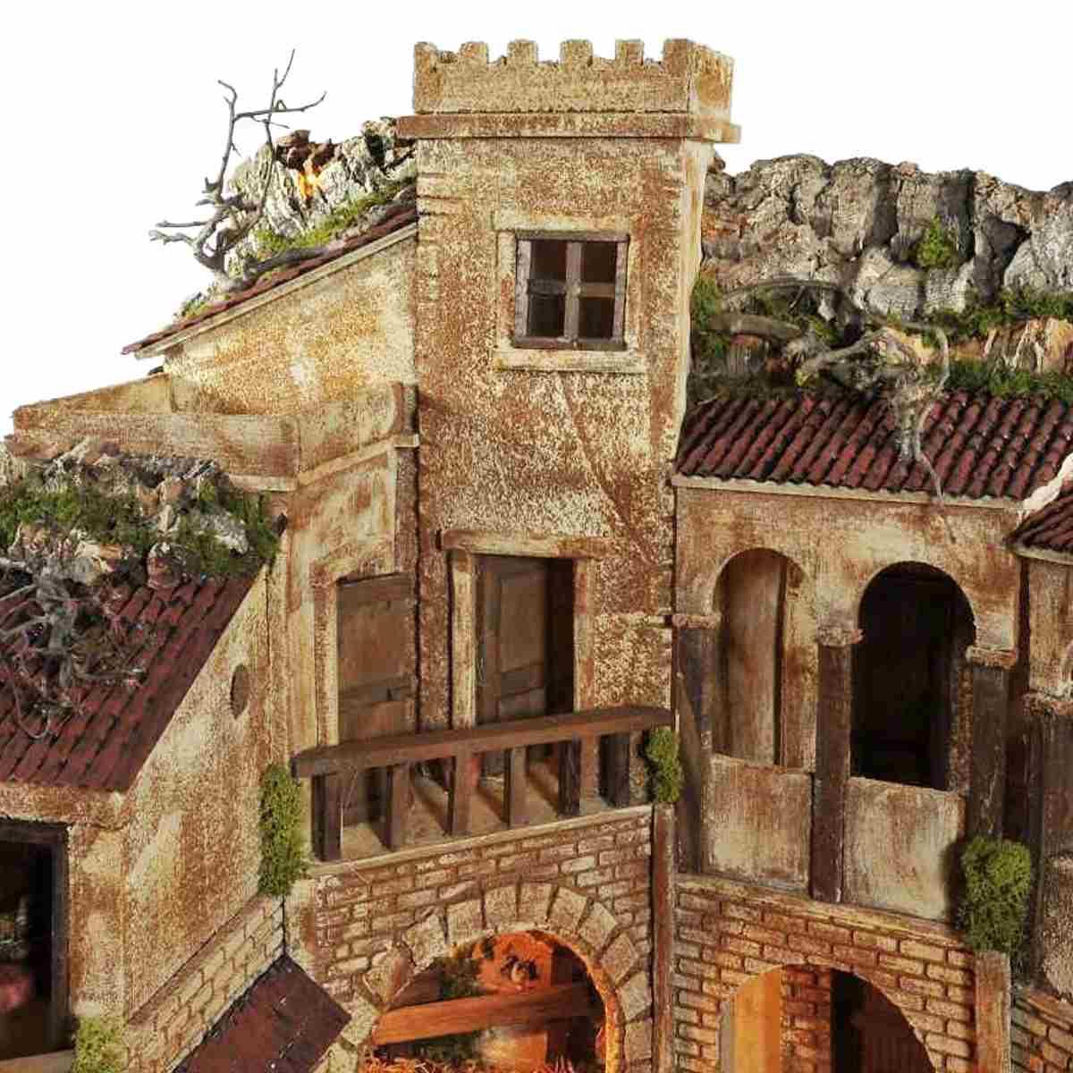 Diorama presepe luci porticati fontana