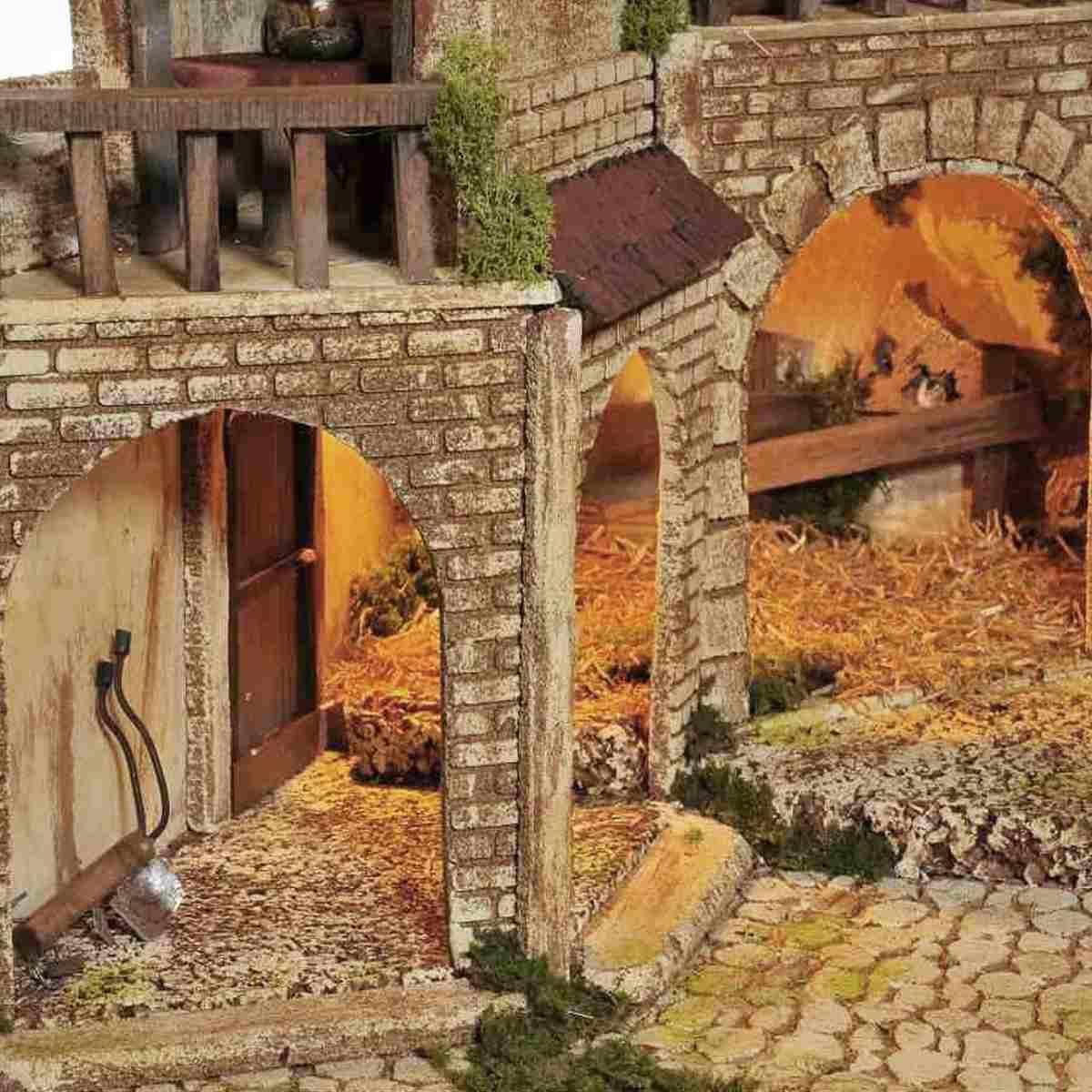 Diorama presepe luci porticati fontana