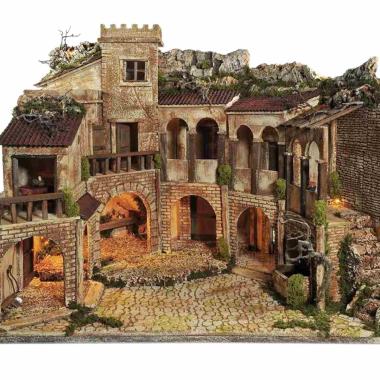 Diorama presepe luci porticati fontana