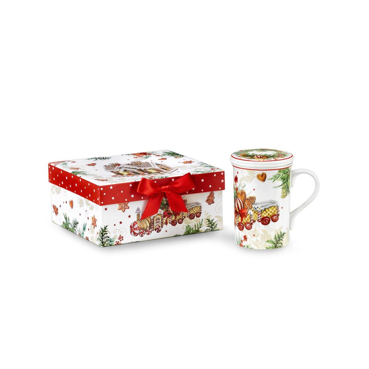 Tazza Natalizia Colazione Natale Colazione Porcellana Fade Gingerbread con Filtro cm.18x16x8 |Fade