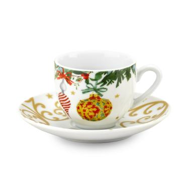 Tazzine Caffè Natalizia Set pz.6 Porcellana Fade Xmas Gift con Piattini |Fade