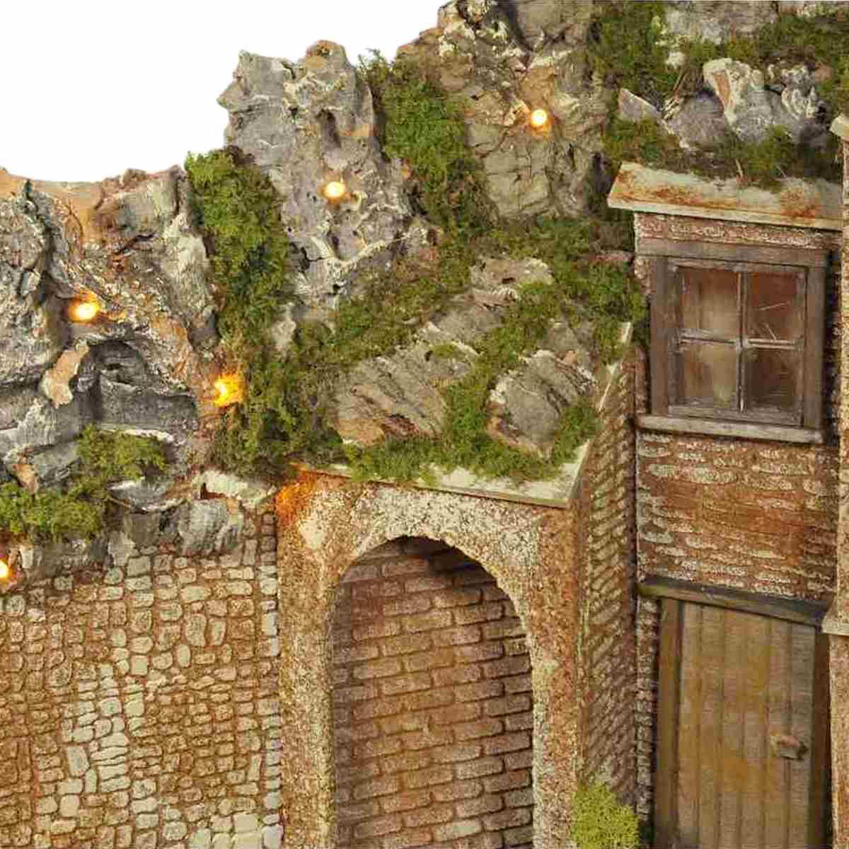 Diorama presepe luci cancello ambientazioni