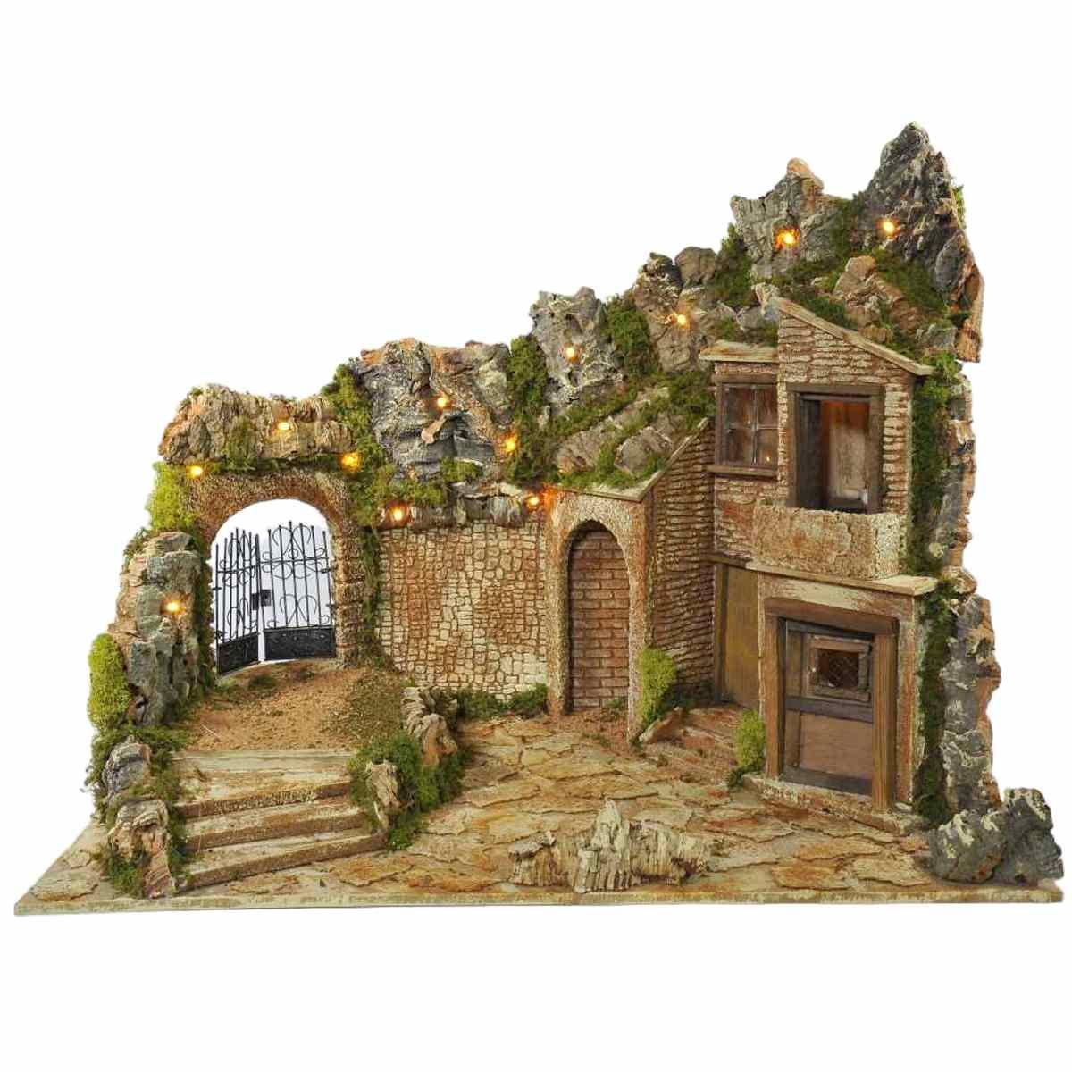Diorama presepe luci cancello ambientazioni