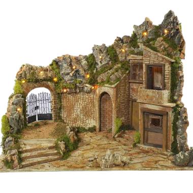 Diorama presepe luci cancello ambientazioni