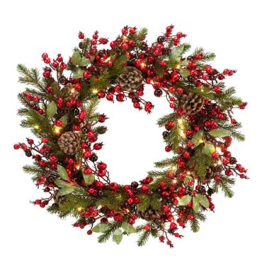 Ghirlanda natalizia verde bacche pigne led Ø 60 cm