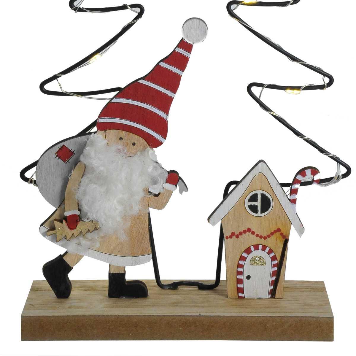 Decorazione natalizia albero legno babbo natale led 14 x 29 cm