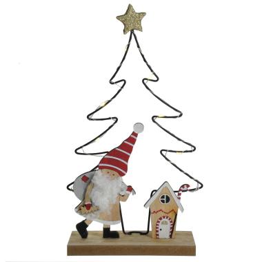 Decorazione natalizia albero legno babbo natale led 14 x 29 cm