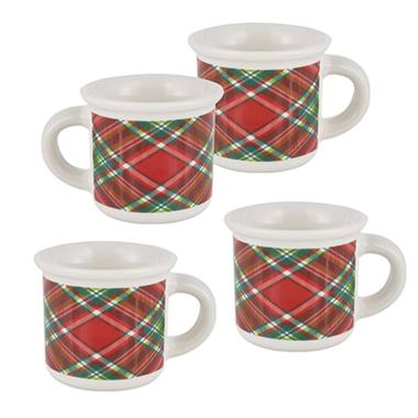 Tazzine caffè natalizia tartan porcellana Set 4 pz