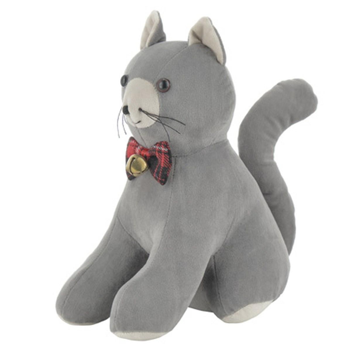 Fermaporta gatto seduto velluto grigio 22 cm