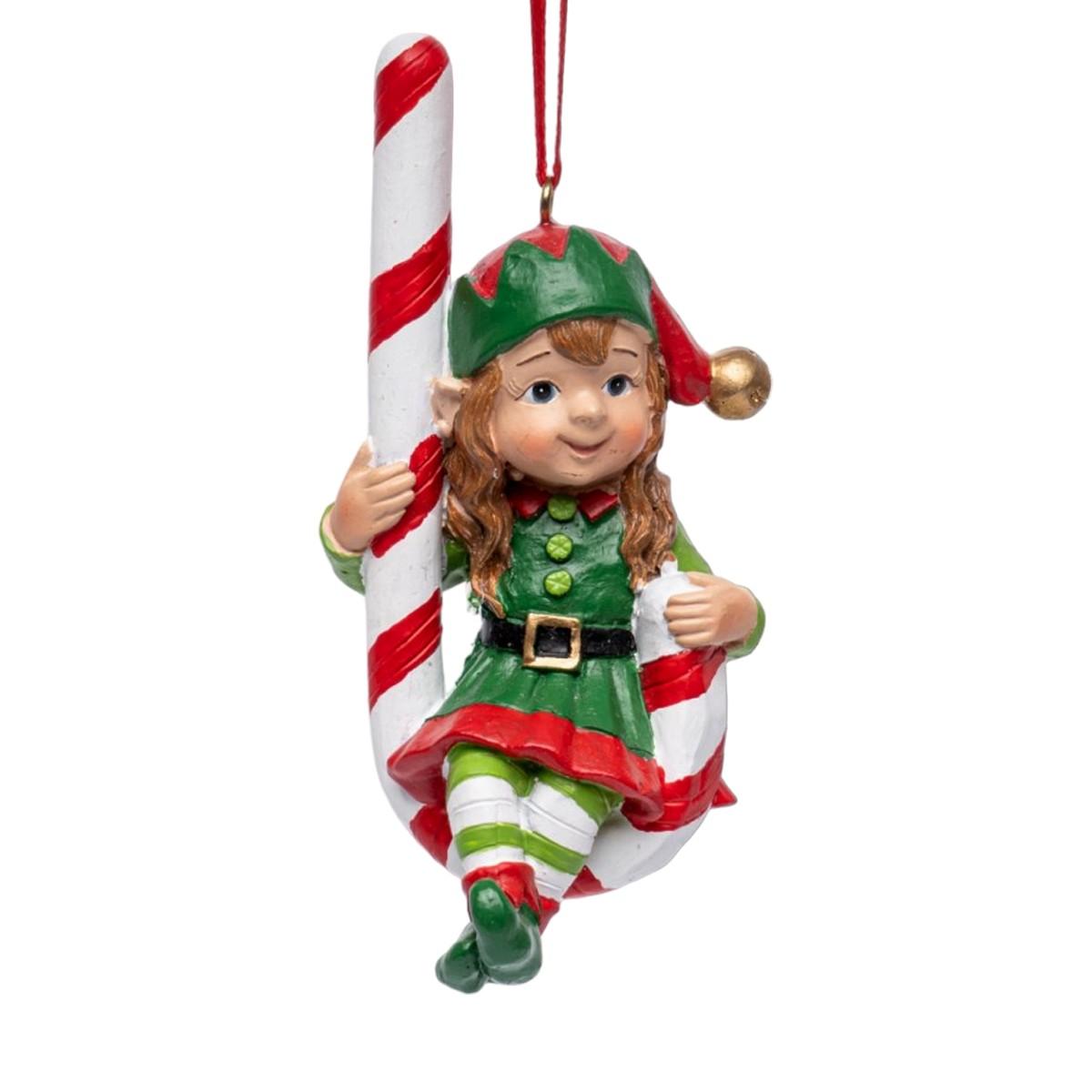 Decorazione natalizia elfo resina bastoncino candy 5 x 10 cm