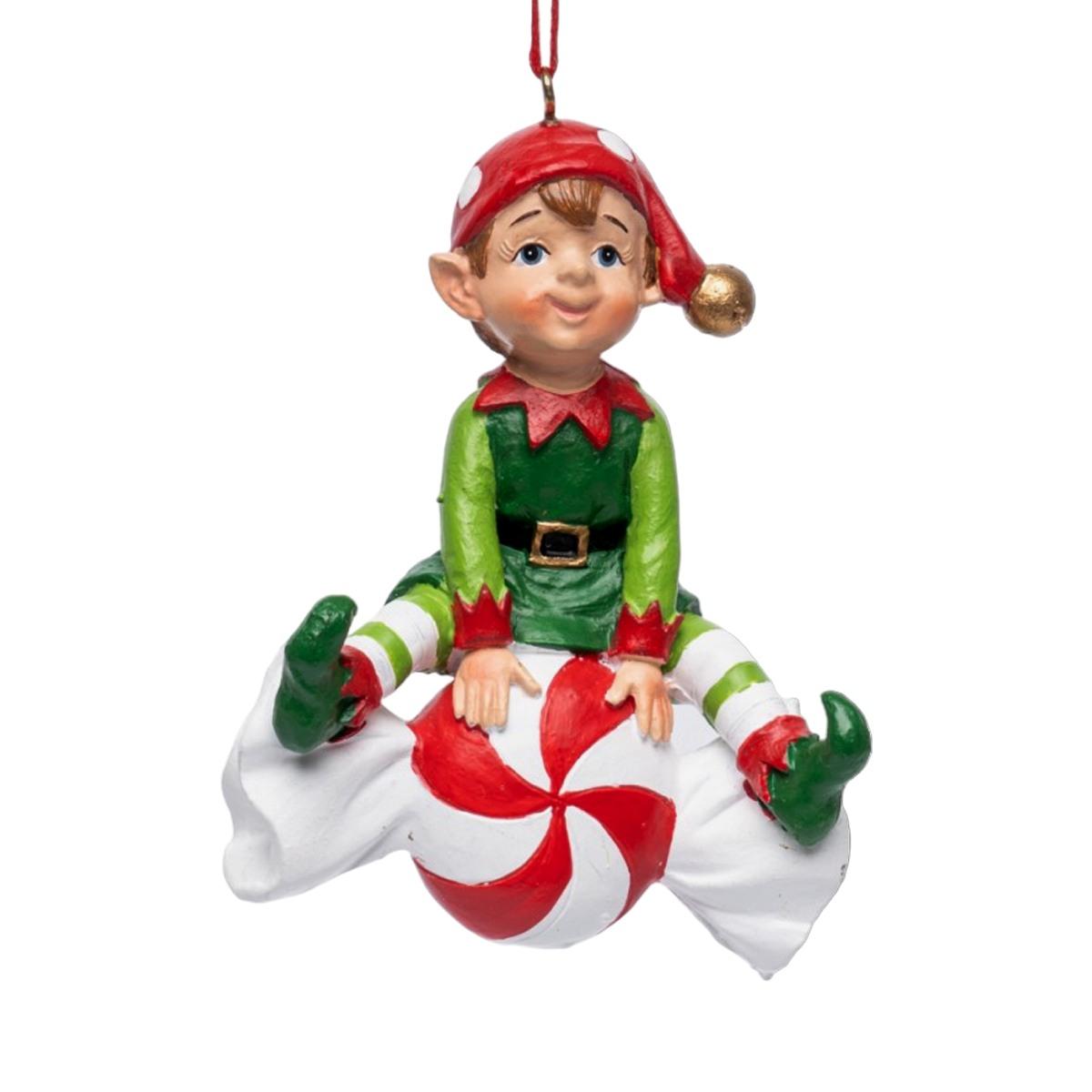 Decorazione natalizia elfo resina caramella 10 cm
