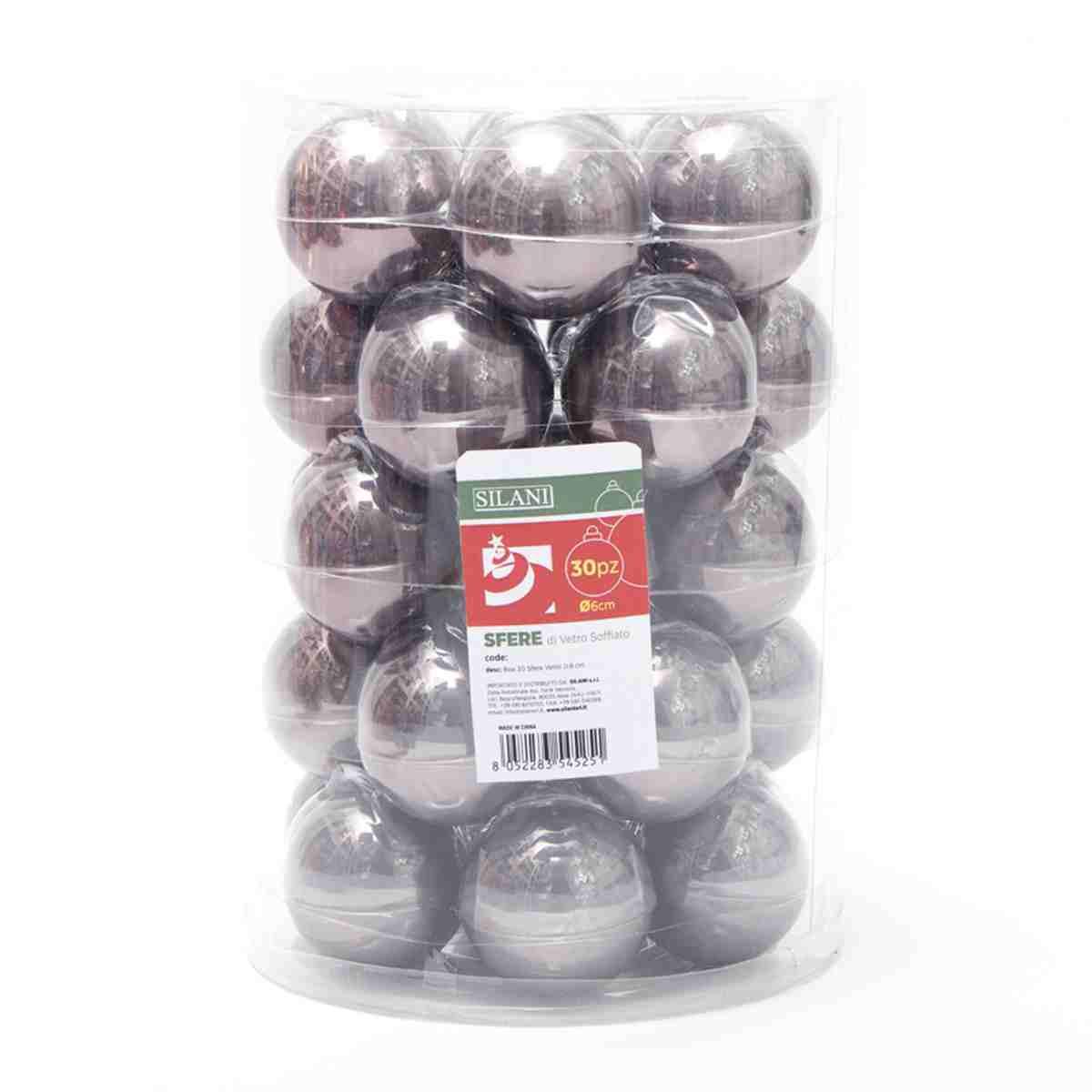 Pallina natalizia vetro grigio fumè lucide Set 30 pz