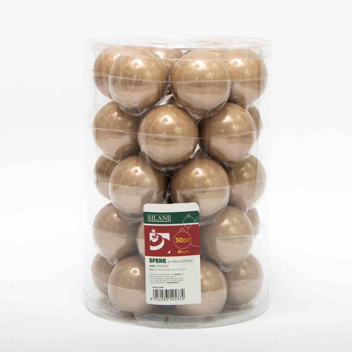 Pallina natalizia vetro tortora lucide Set 30 pz