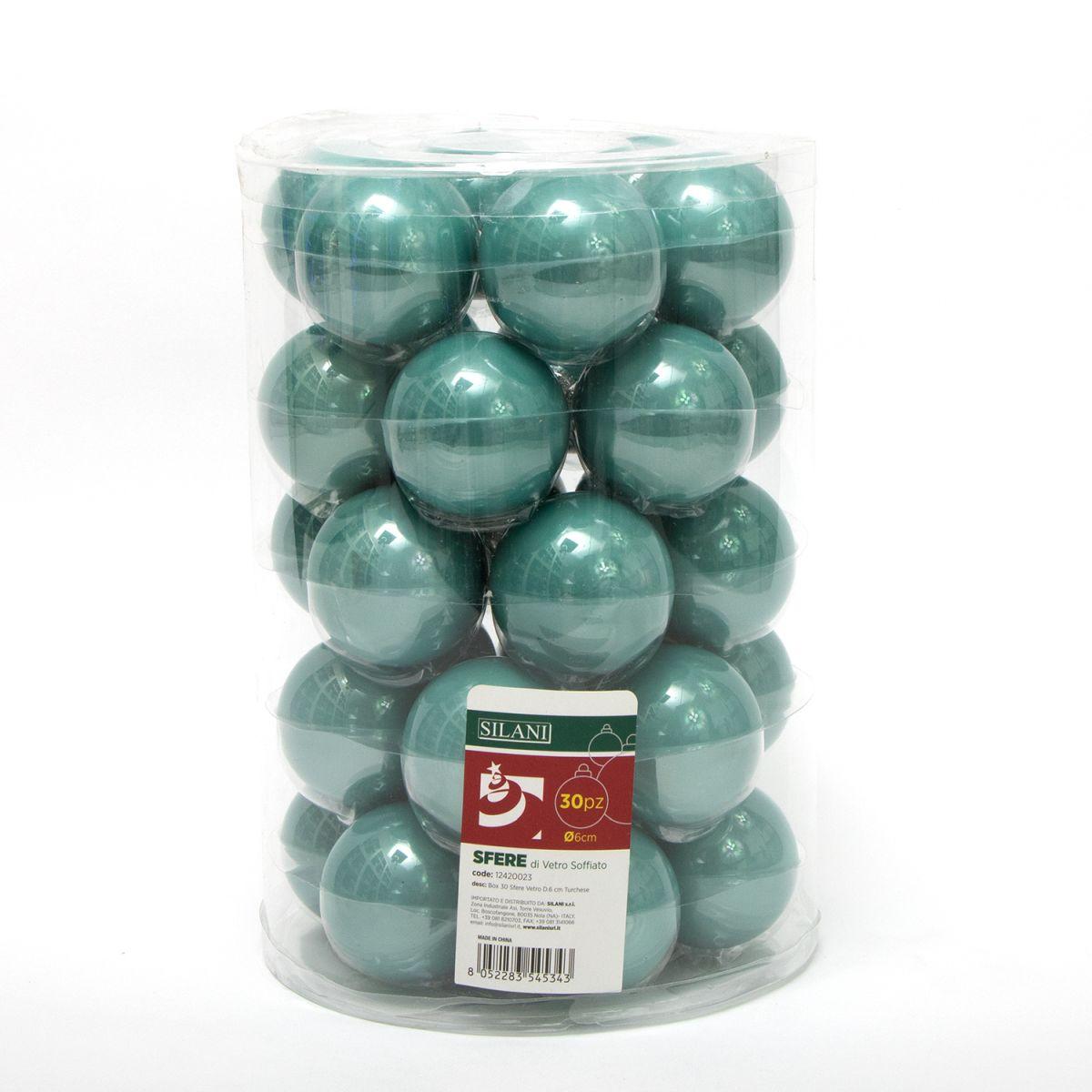 Pallina natalizia vetro turchese lucide Set 30 pz