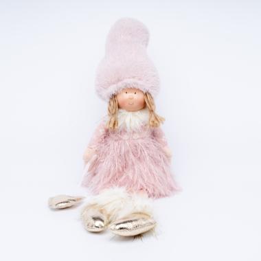 Pupazzo natalizio bambina seduta abito rosa 50 cm