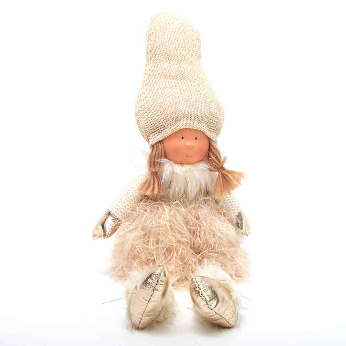 Pupazzo natalizio bambina seduta abito bianco 46 cm