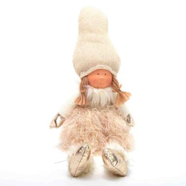 Pupazzo natalizio bambina seduta abito bianco 46 cm