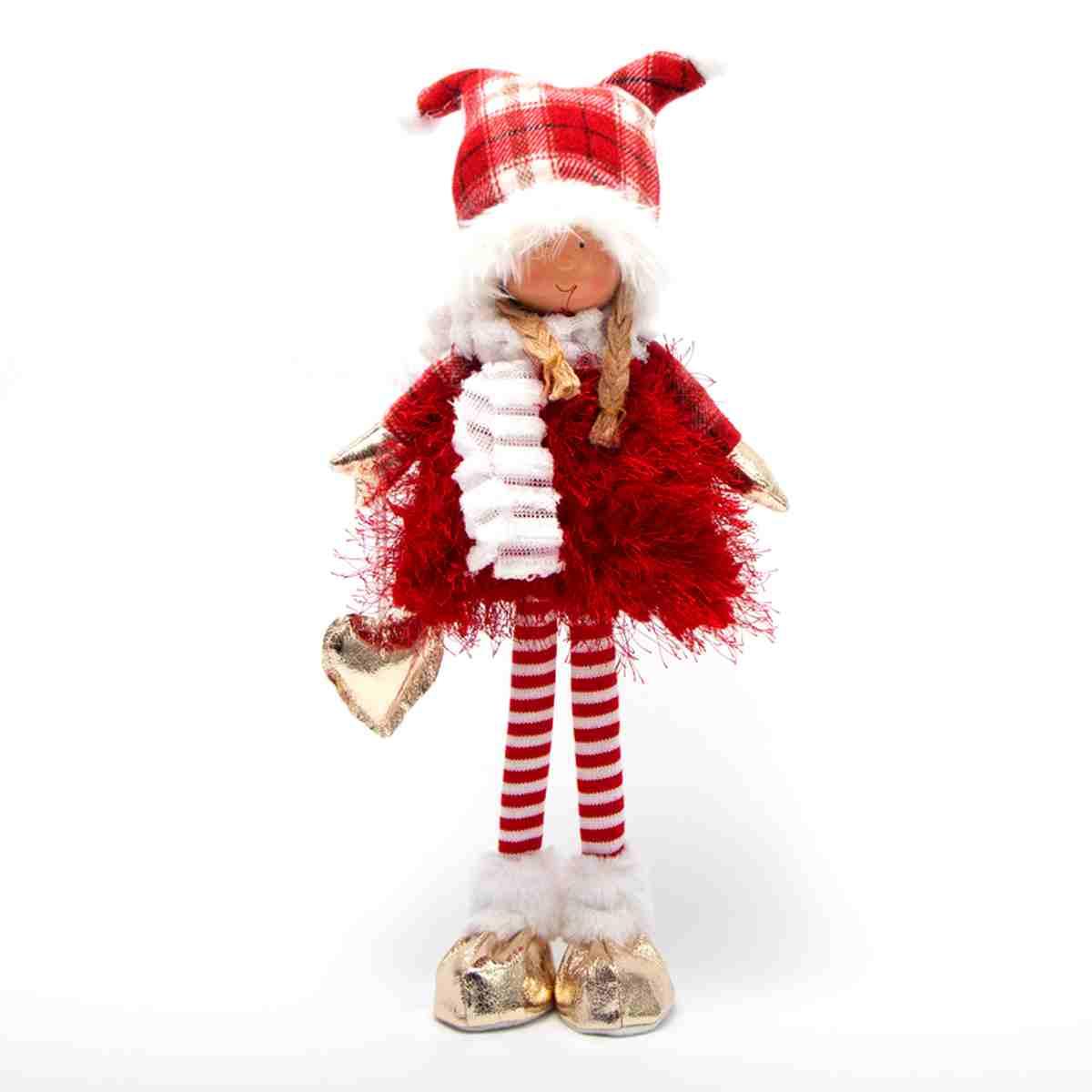 Pupazzo natalizio bambina abito rosso cappello 45 cm