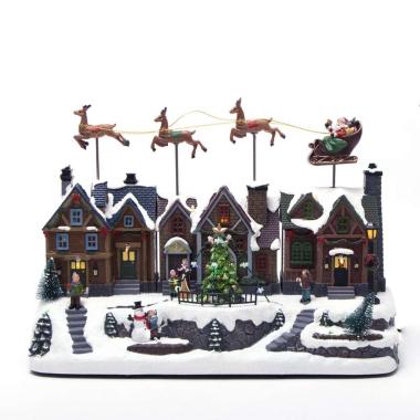 Giostra natalizia villaggio slitta luci mov suoni 40 x 18 x 28 cm