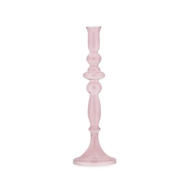 Candeliere 1 posto candela vetro rosa 30 cm