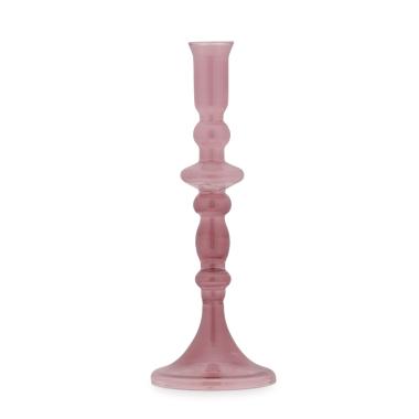 Candeliere 1 posto candela vetro rosa 26 cm