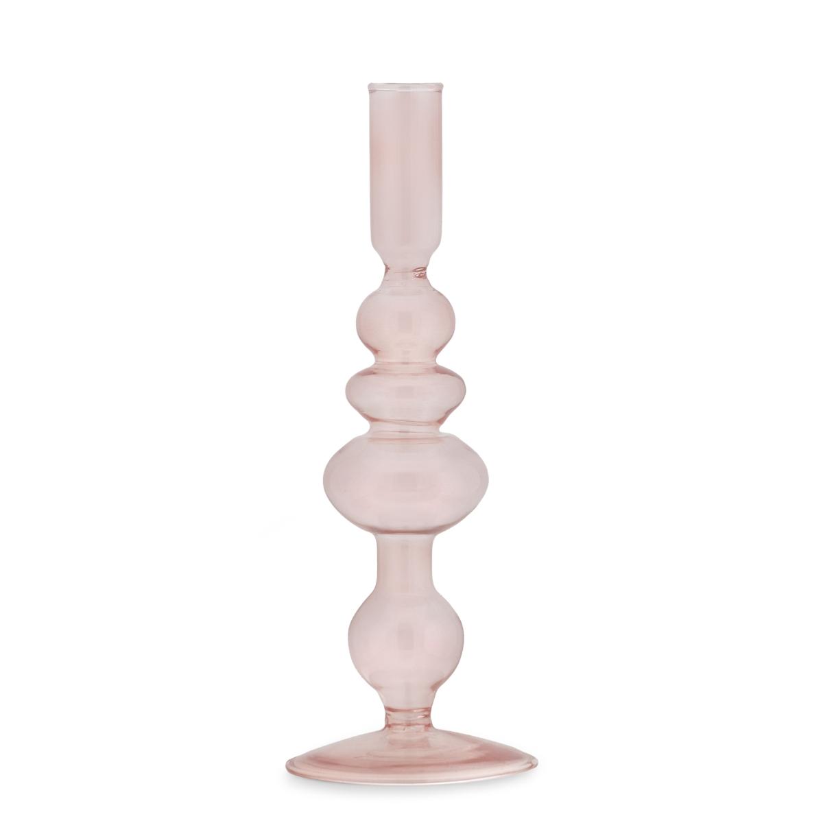 Candeliere 1 posto candela vetro rosa 24 cm
