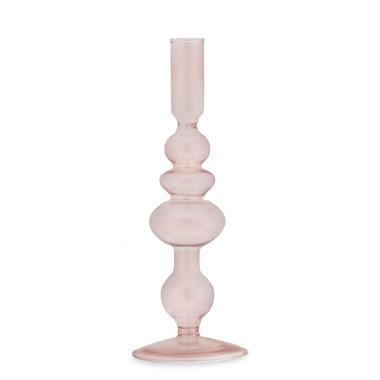 Candeliere 1 posto candela vetro rosa 24 cm