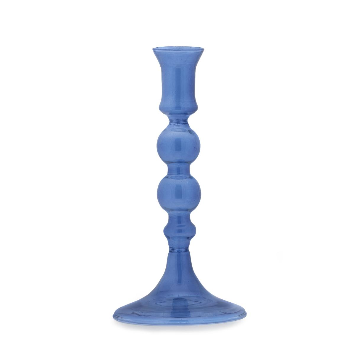 Candeliere 1 posto candela vetro azzurro 20 cm