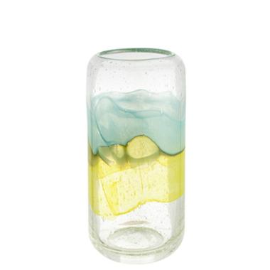 Vaso vetro cilindro giallo azzurro 11 x 22 cm